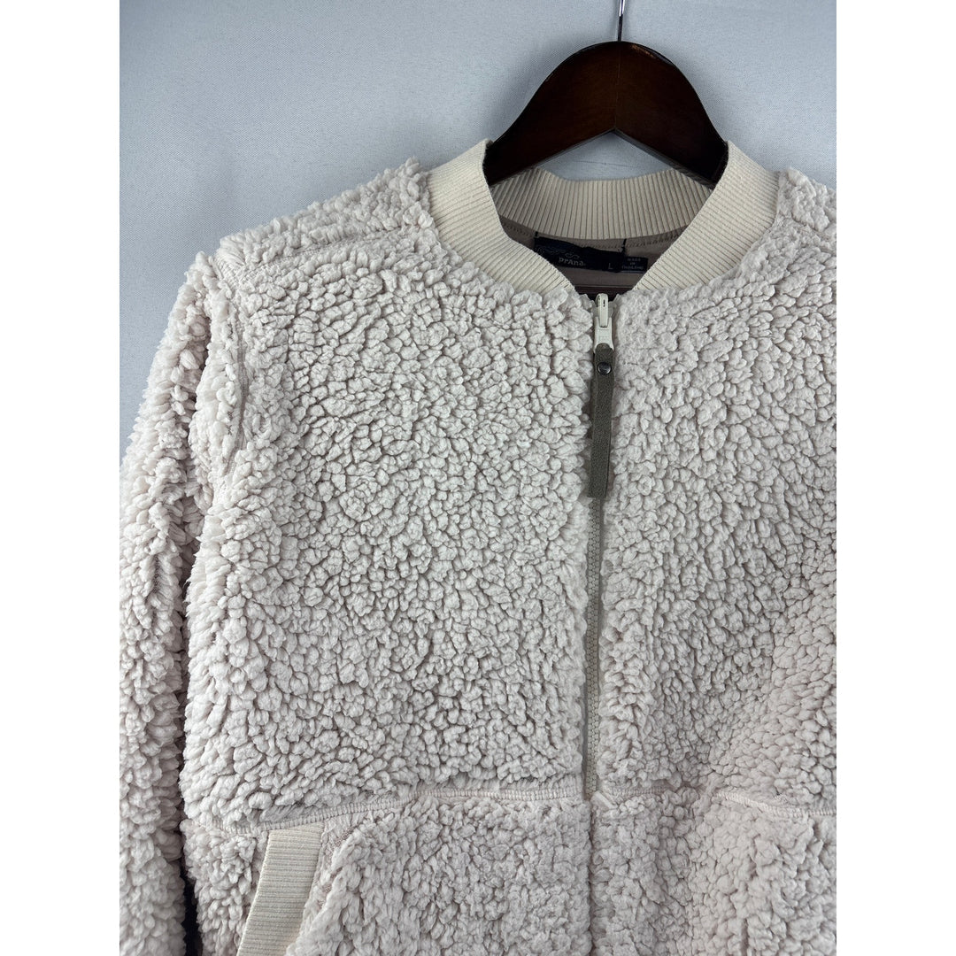 Women’s Prana Medium Cream Sherpa Style Zip-Up Bomber