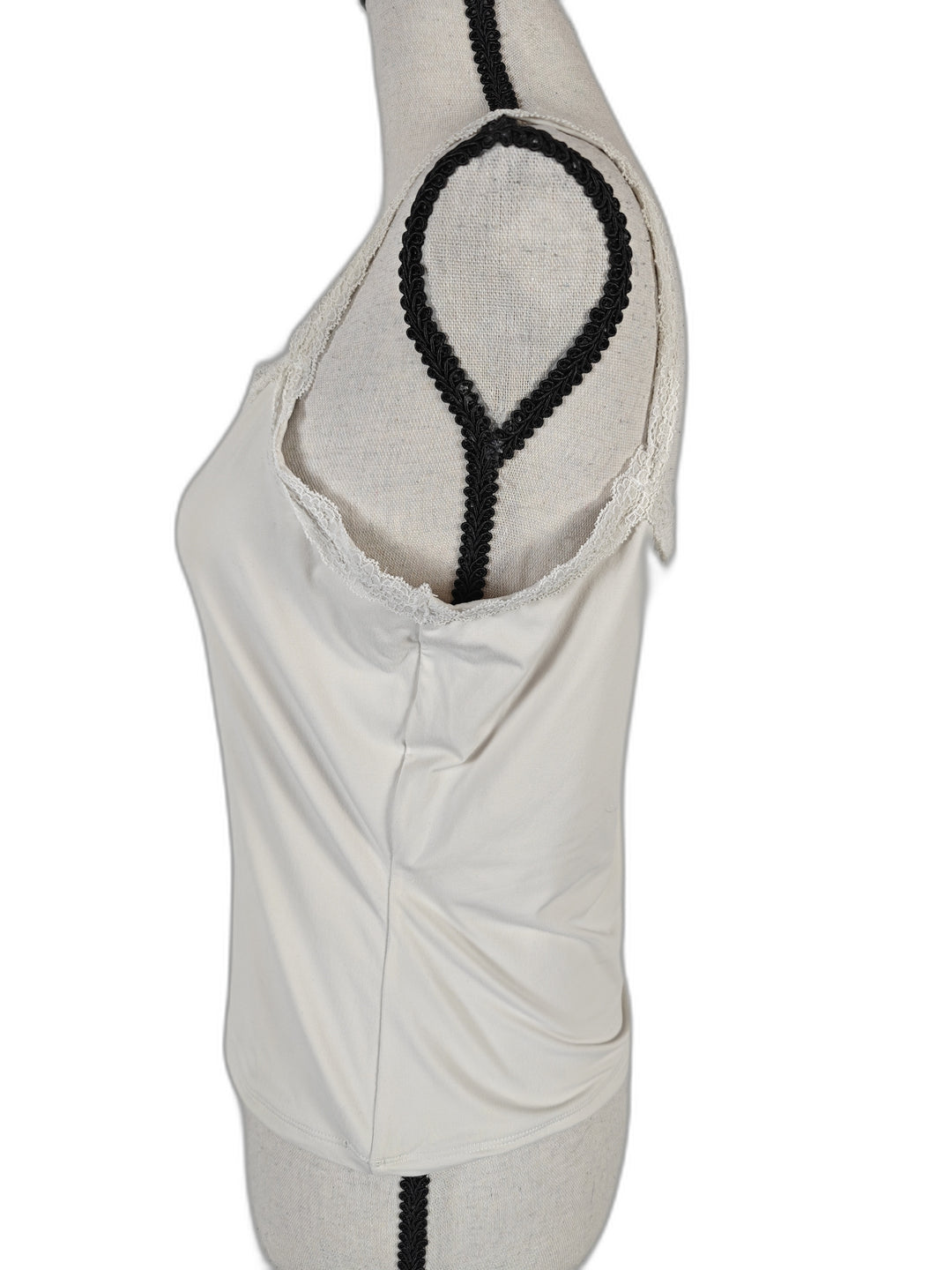 Womens Qinsen Lace Trim Camisole Tank Top Ivory Size XL