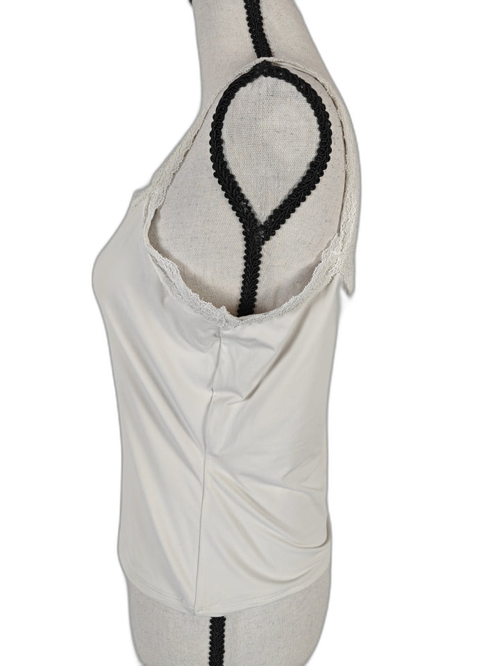 Womens Qinsen Lace Trim Camisole Tank Top Ivory Size XL