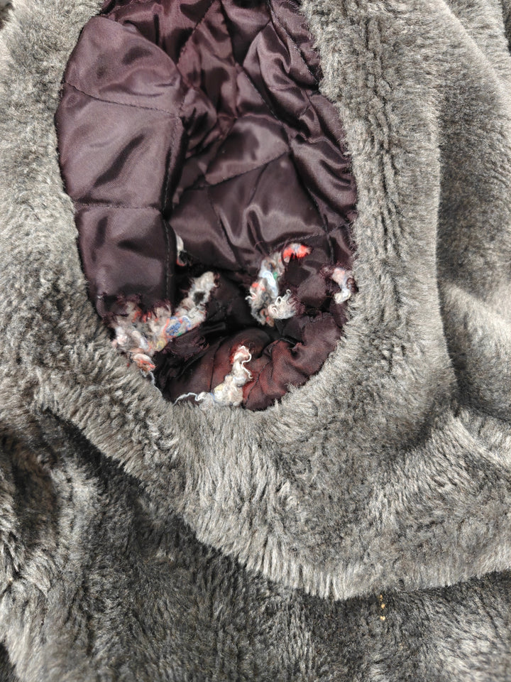 Mens Aberdeen Herringbone Tweed Coat Gray Brown Faux Fur Collar Size Unknown