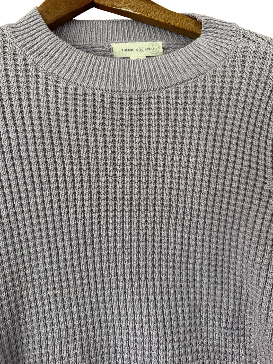 Treasure Bond Lavender Gray Waffle Knit Open Back Sweater Pullover Size S