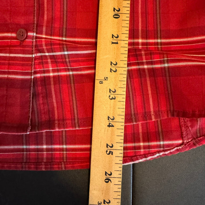Columbia Women's Red Plaid  Long Sleeve Button-Up Shirt, Hiking Outdoor Wear, Size Small