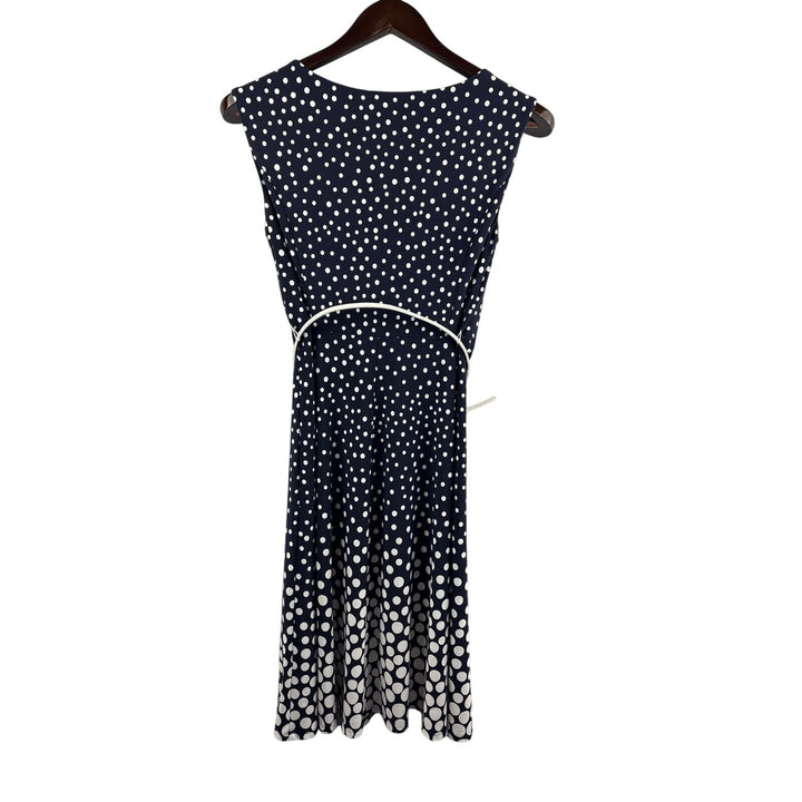 Women’s Kasper Size 4 Navy Blue Midi Dress w/ White Polka Dots & Belt