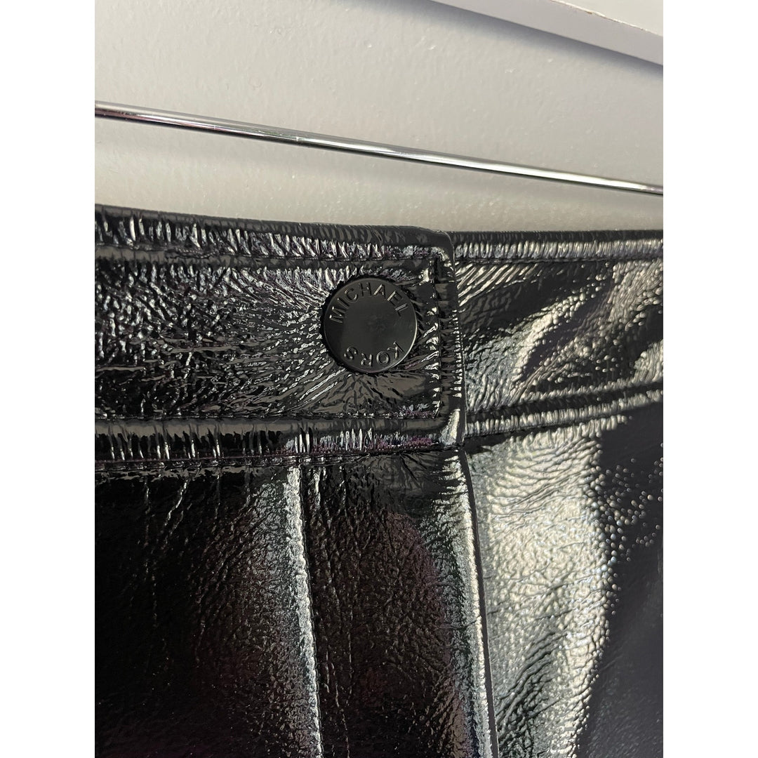MICHAEL Michael Kors Black Faux Leather Mini Skirt Size 8 Lined 90s Vamp Pockets