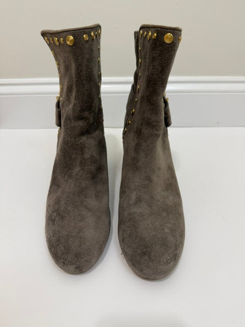 Tory Burch Kira 70mm Stud Suede Booties Bisonte Sz10