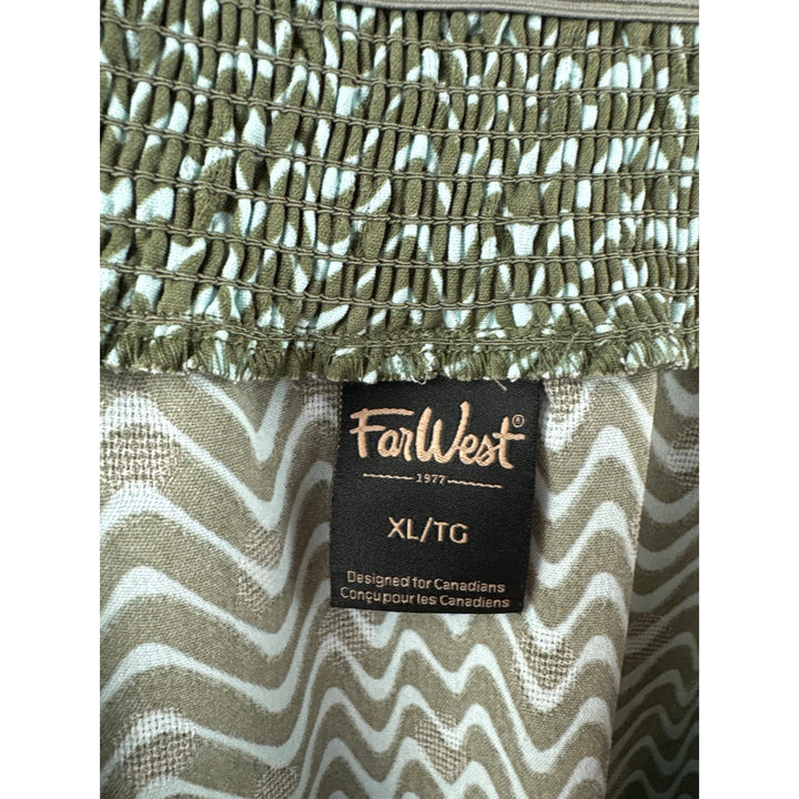 Women’s Far West XL Green & Blue Squiggle Patterned Sleeveless Blouse