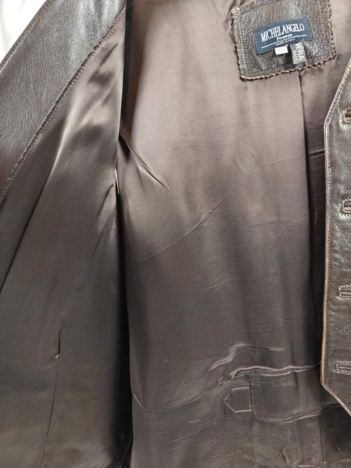 Mens Michelangelo Firenze Genuine Leather Vest Dark Brown