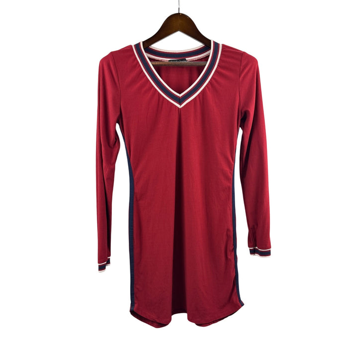 Derek Heart Burgundy Bodycon Dress With Navy Stripes – Luqsee