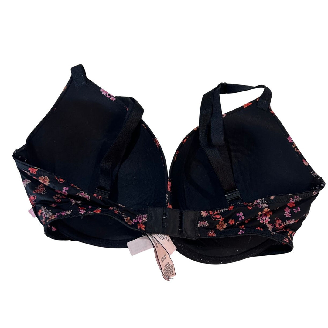 Victorias Secret 32DD Black Floral Pushup Plunge Bra Underwire
