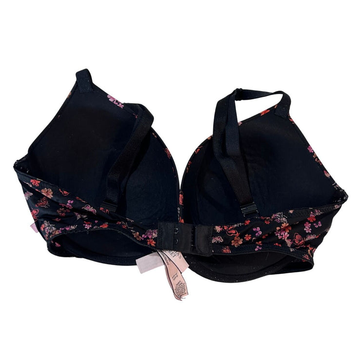 Victorias Secret 32DD Black Floral Pushup Plunge Bra Underwire