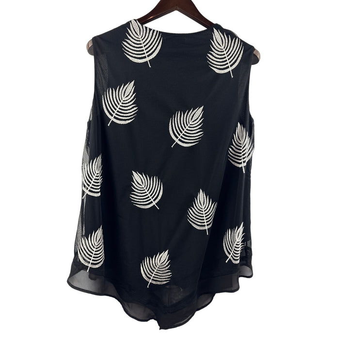 Women’s Alfani Size 2X Black Sleeveless Blouse w/ White Leaf Pattern