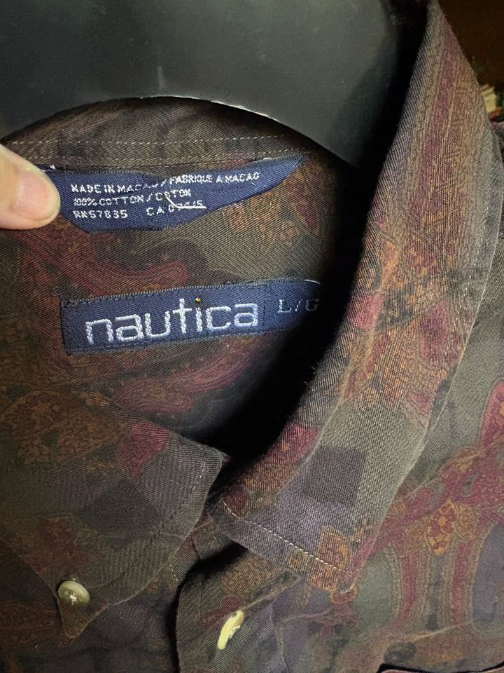 Nautica Paisley Button Down Shirt Men’s Large | 90s Retro Dark Academia Boho