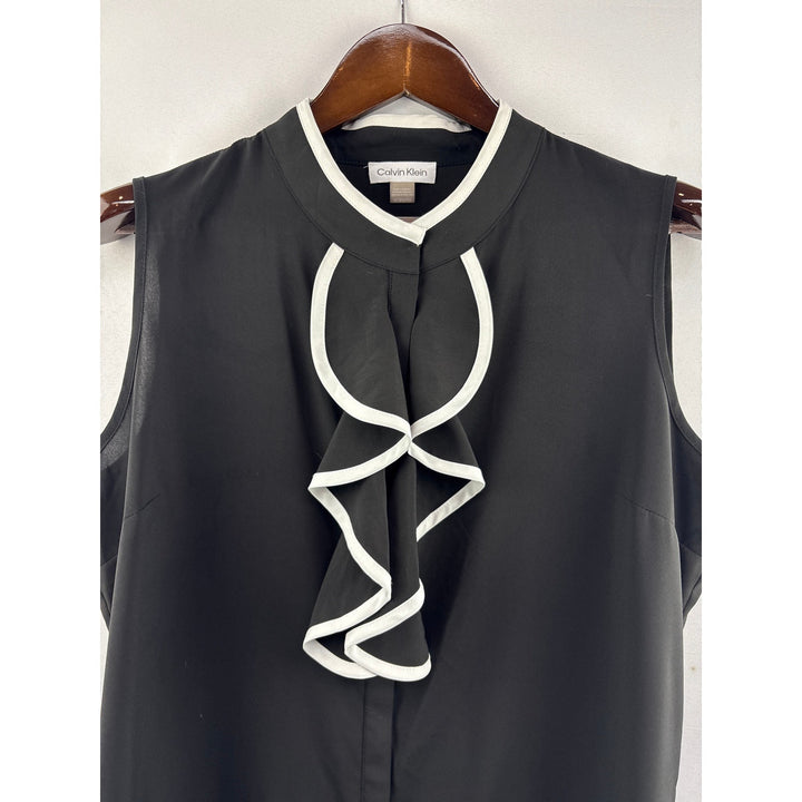 Women’s Calvin Klein XL Black Sleeveless Blouse w/ White Trim