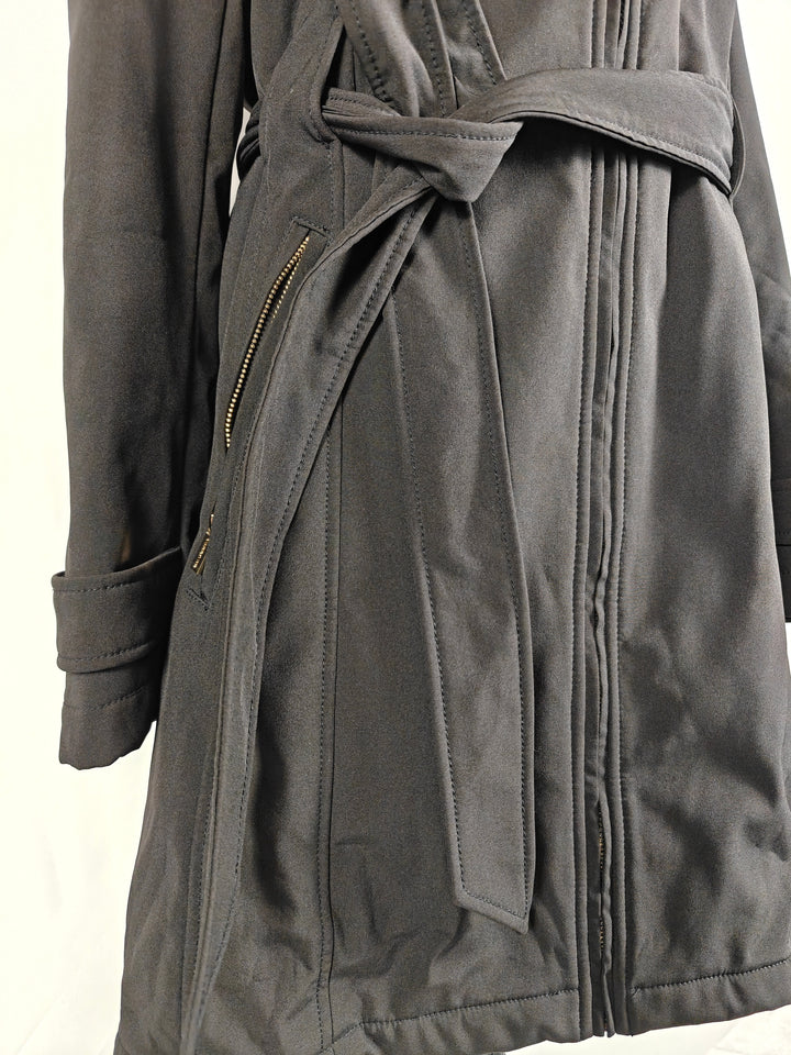 Karl Lagerfeld Paris Black Hooded Trench Coat Women Xl Belted