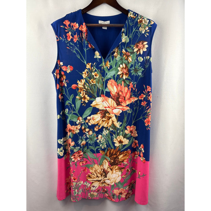 Women’s London Times XL Blue & Pink Floral Sleeveless Midi Dress