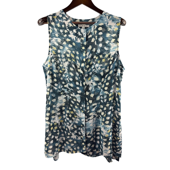 Women’s Cabi XL Dark Teal, White, & Yellow Patterned Sleeveless Blouse