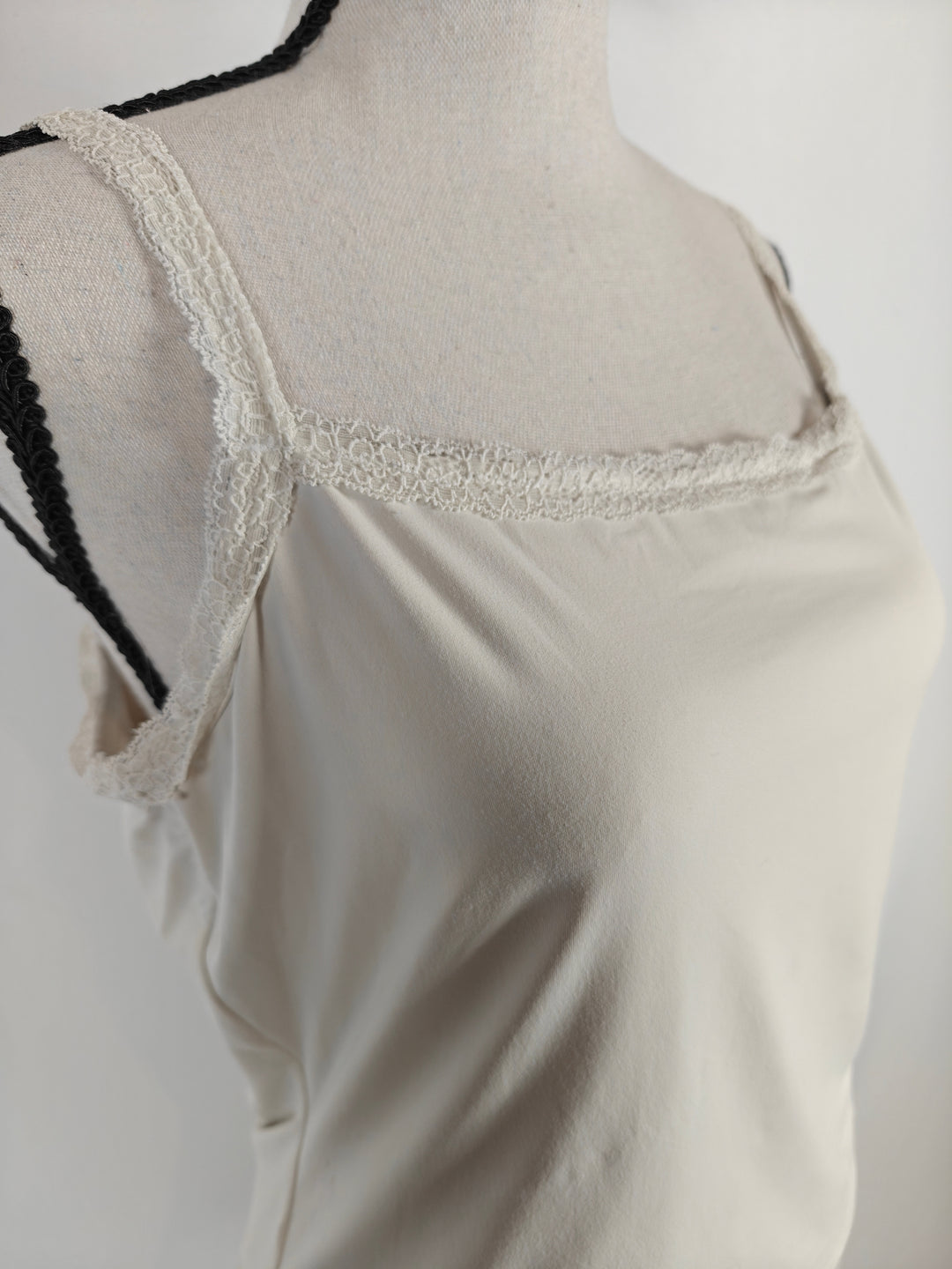Womens Qinsen Lace Trim Camisole Tank Top Ivory Size XL