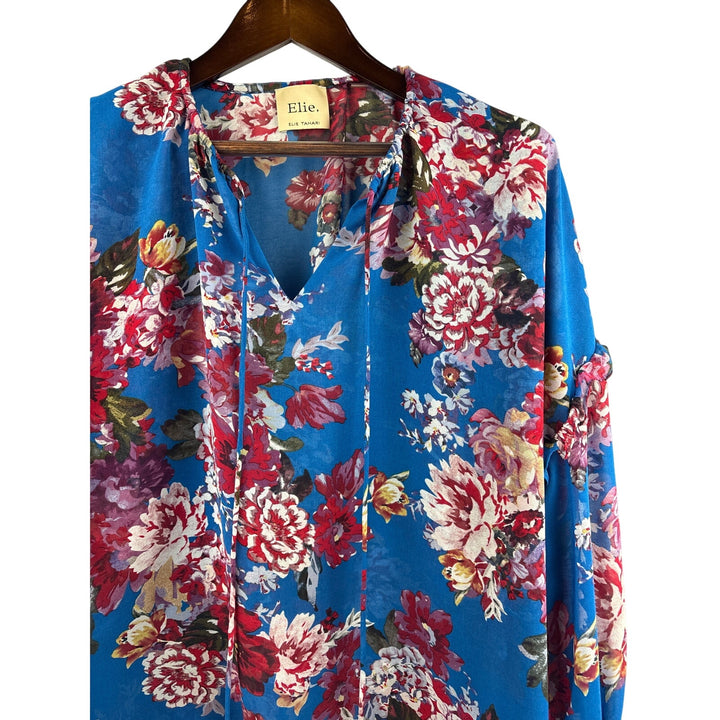 Women’s Elie. Large Blue Floral Long Sleeve Blouse