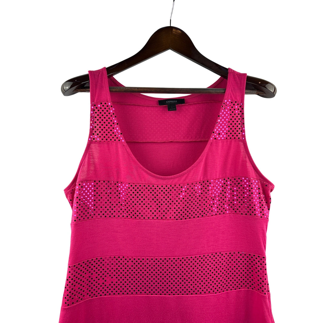 Women’s Express Large Hot Neon Pink Bandage Dress w/ Sequin Stripes