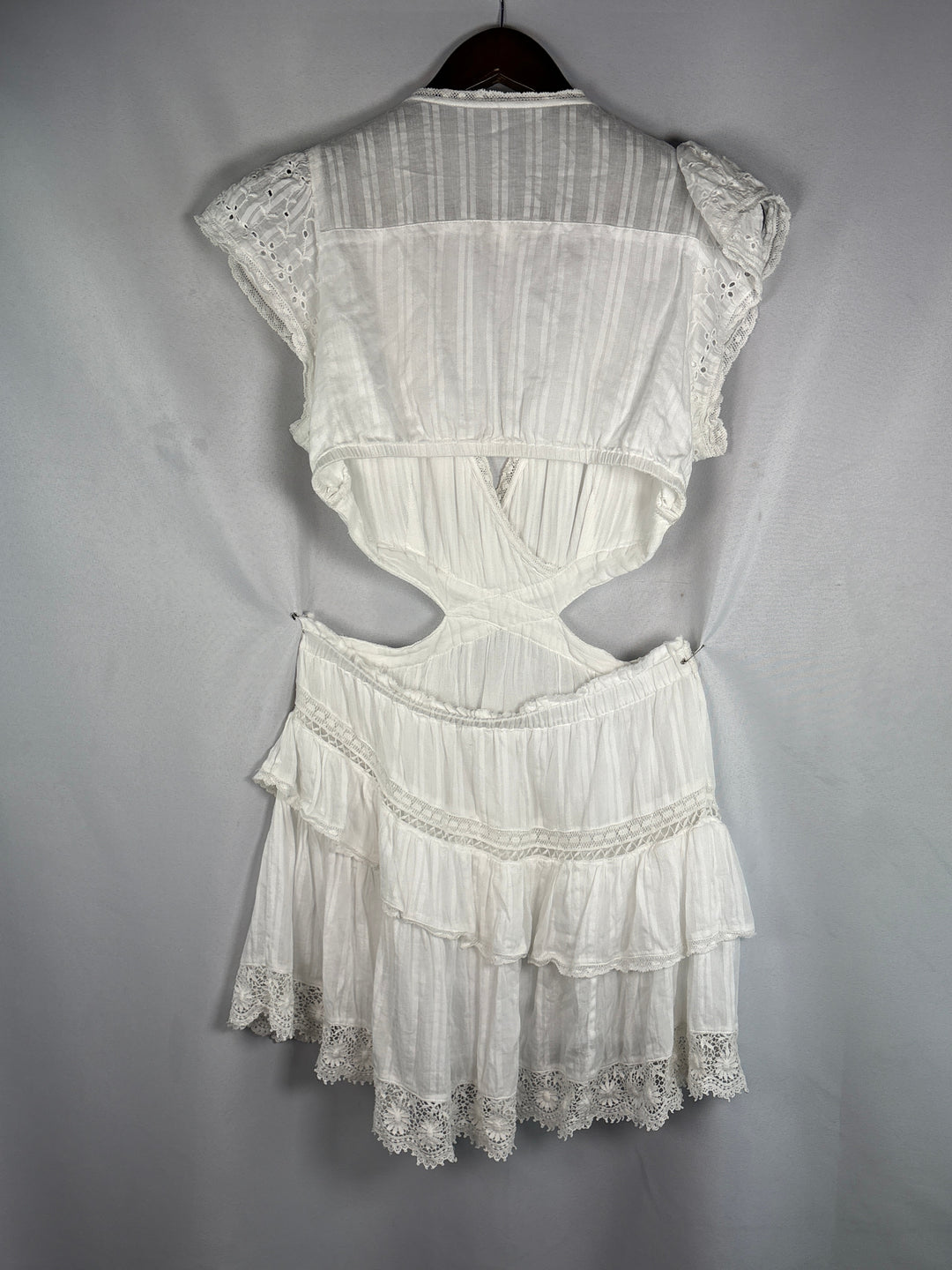 LoveShackFancy Womens White Short Sleeve Backless Cotton Mini Dress