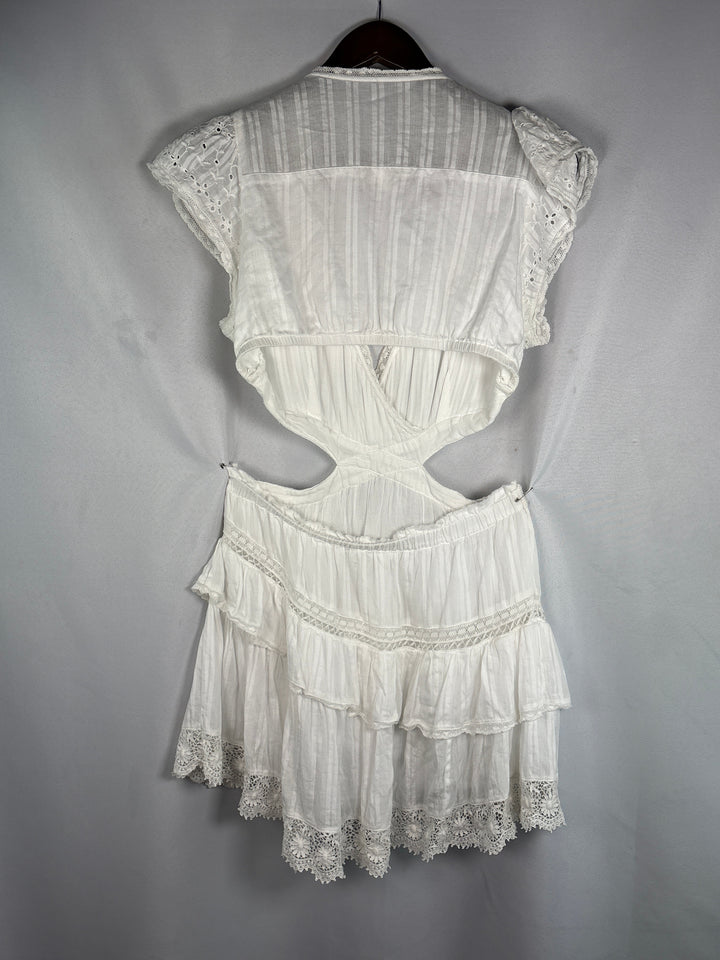 LoveShackFancy Womens White Short Sleeve Backless Cotton Mini Dress