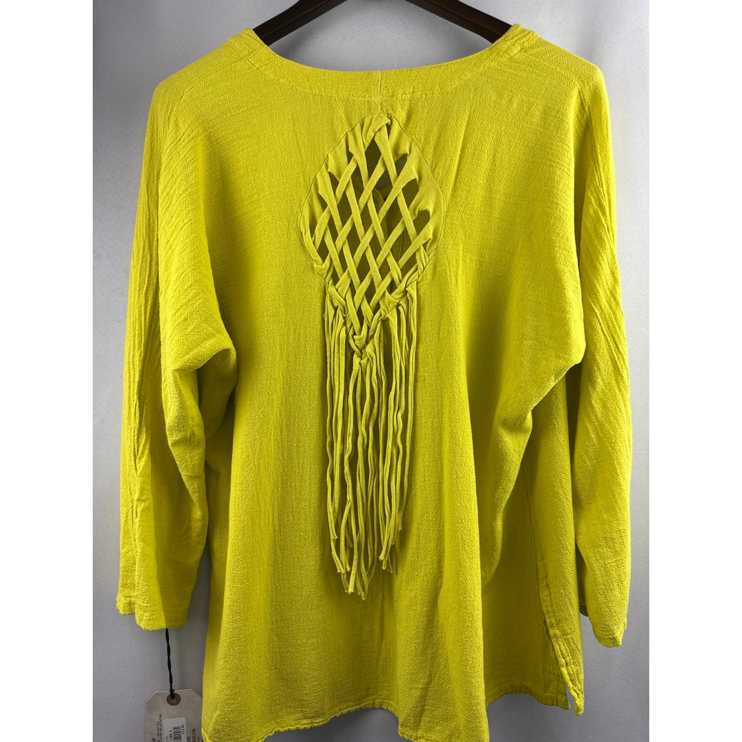 Women’s Oh My Gauze V-Neck Fringe Blouse Oakley Lime Size 2