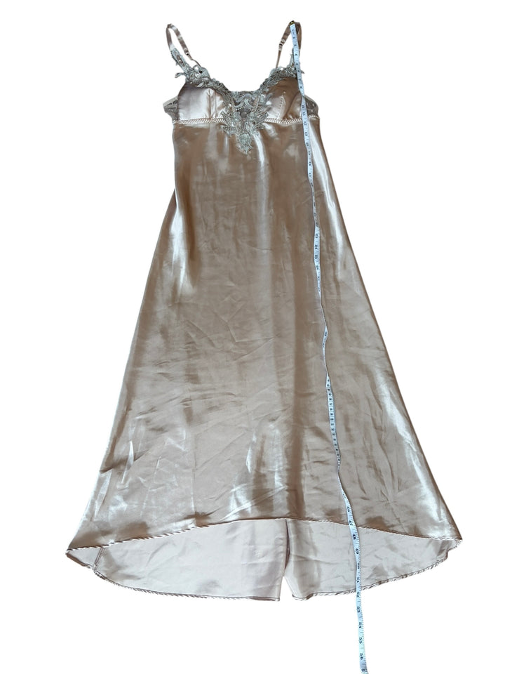 FLORA by Flora Nikrooz Women's Stella gown almond slip dress with padded bust and lace neckline detail, size M