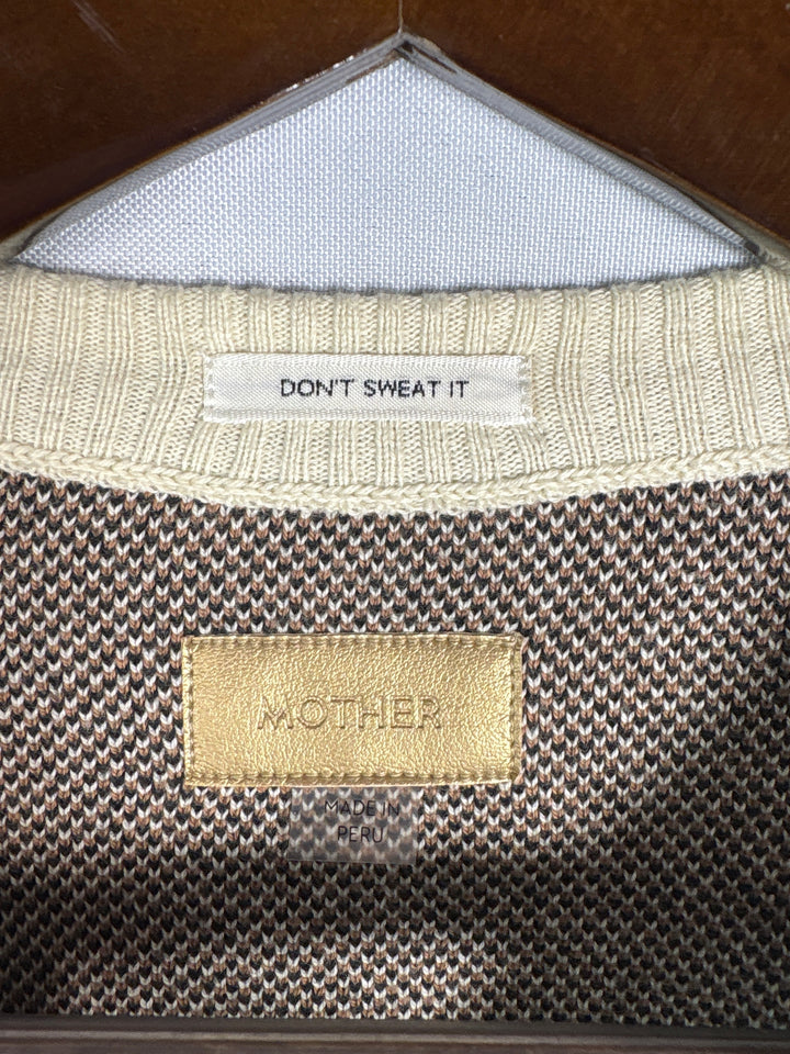 Cream Cheetah Jacquard Knit Crewneck Cotton Sweater For Women