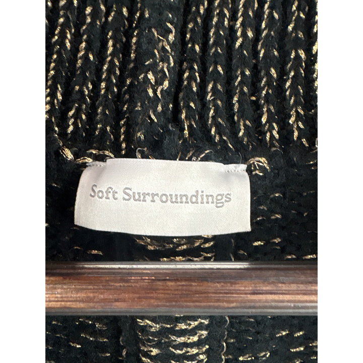 Women’s Soft Surroundings Medium Black w/ Gold Metallics Knit Vest