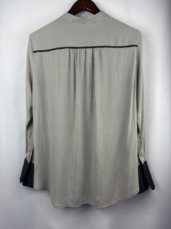 Women’s Free People Large Black &amp; White Pinstriped Blouse