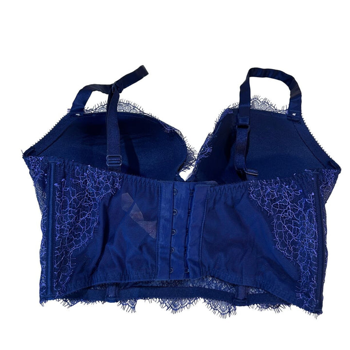 Womens Victoria Secret Navy Blue Floral Lace Corset Bustier