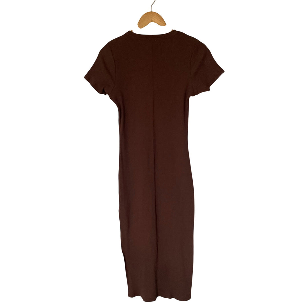 Cotton On Chocolate Brown T shirt Ribbed Maxi Dress Minimalist Basic Casual sz M