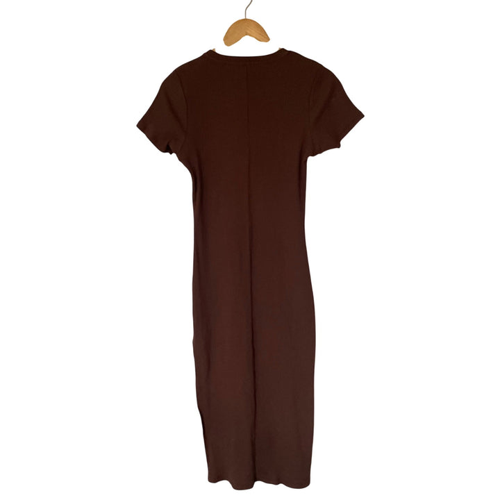 Cotton On Chocolate Brown T shirt Ribbed Maxi Dress Minimalist Basic Casual sz M