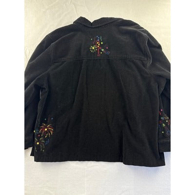 Women’s CJ Banks Black Ribbed Velvet Firework Patterned Button up Sz XL