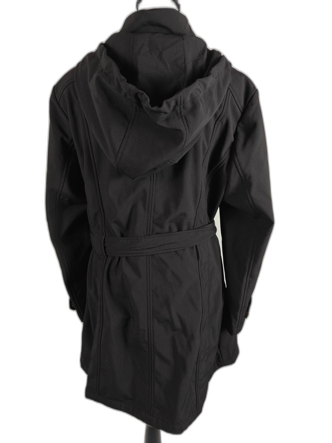 Karl Lagerfeld Paris Black Hooded Trench Coat Women Xl Belted