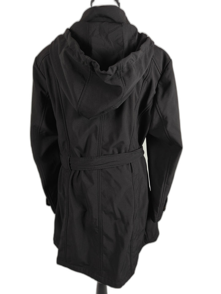 Karl Lagerfeld Paris Black Hooded Trench Coat Women Xl Belted