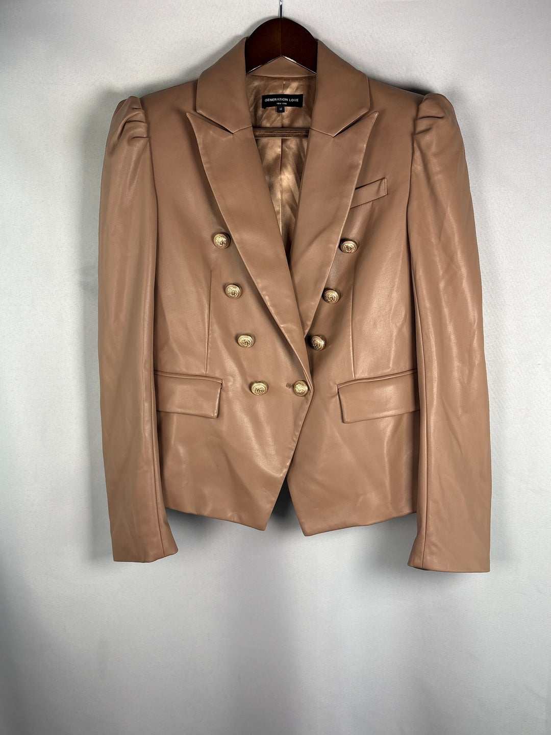 Women Brown Generation Love Faux Leather Double Breasted Blazer