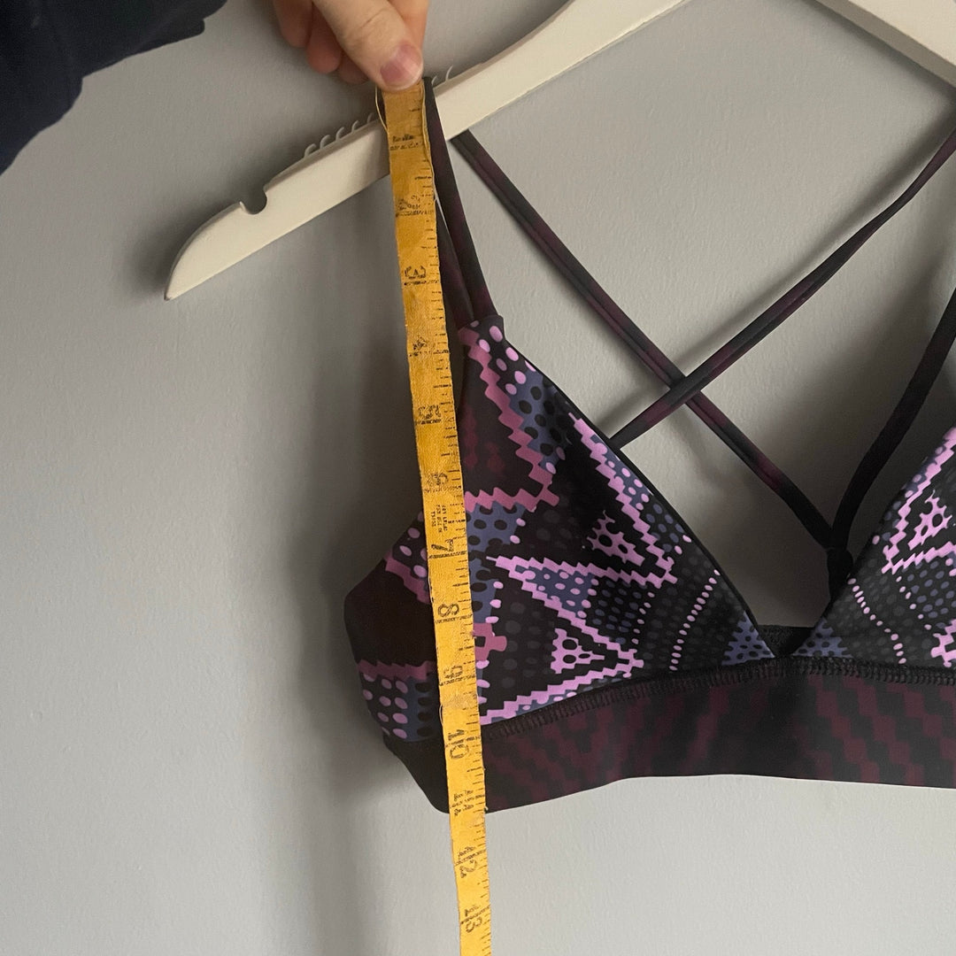 Mara Hoffman Black Purple Triangle Bikini Sports Bra Yoga Tribal Aztec size S
