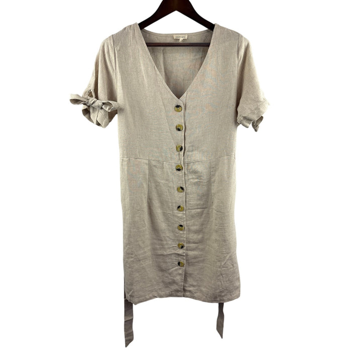 Women’s Jennifer & Grace Large Tan Button Up Short Sleeve Midi Dress