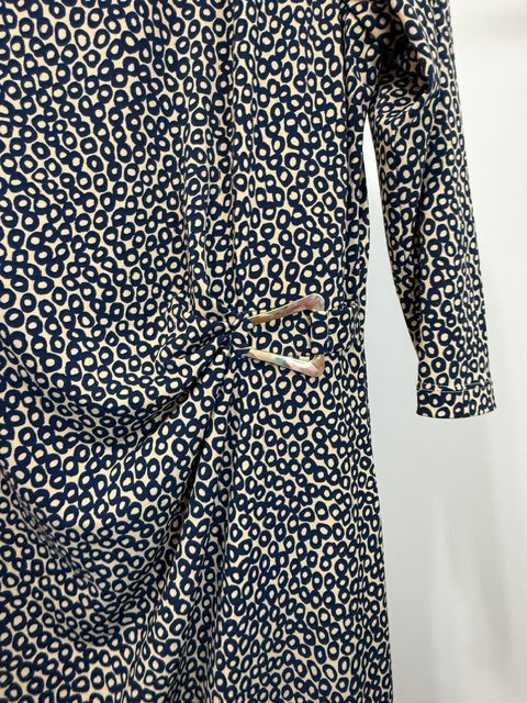Coldwater Creek Ruched Brooch Dress Navy Tan Sz14