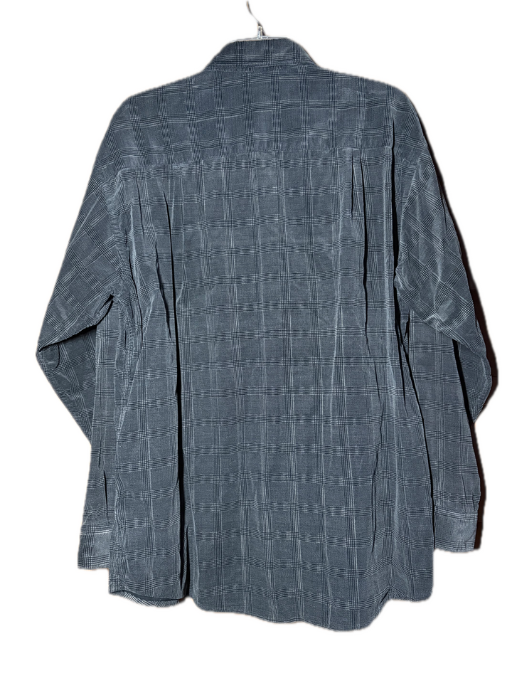 Claiborne Mens Gray Plaid Button Down Long Sleeve Vintage Shirt