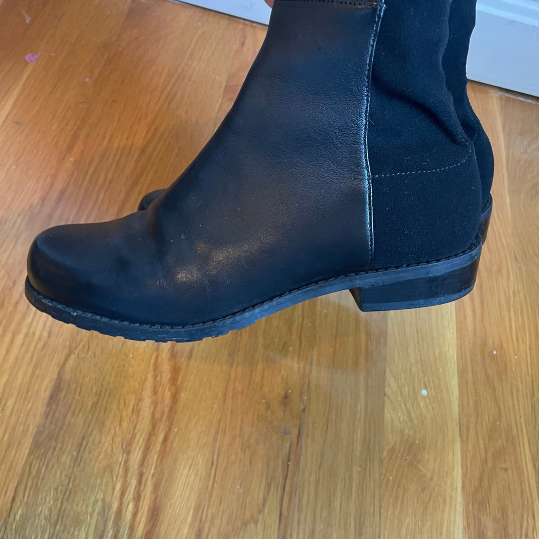 Stuart Weitzman 5050 Black Leather Elastic Back Round Toe Tall Boots EU35.5 US5