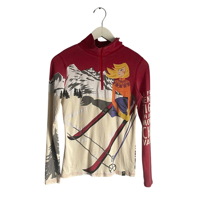 Neve Garmisch Silk Wool Blend Red Creme Quarter Zip Ski Courchevel Baselayer XS