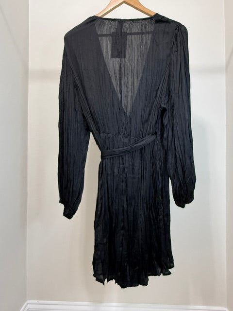 H&amp;M Crinkle Satin True Wrap Dress Black NWT SzXL