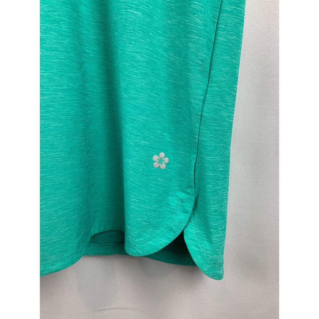 Tuff Athletics Womens Turquoise Athletic Top Loose Fit Keyhole Back Moisture Wicking Workout Shirt