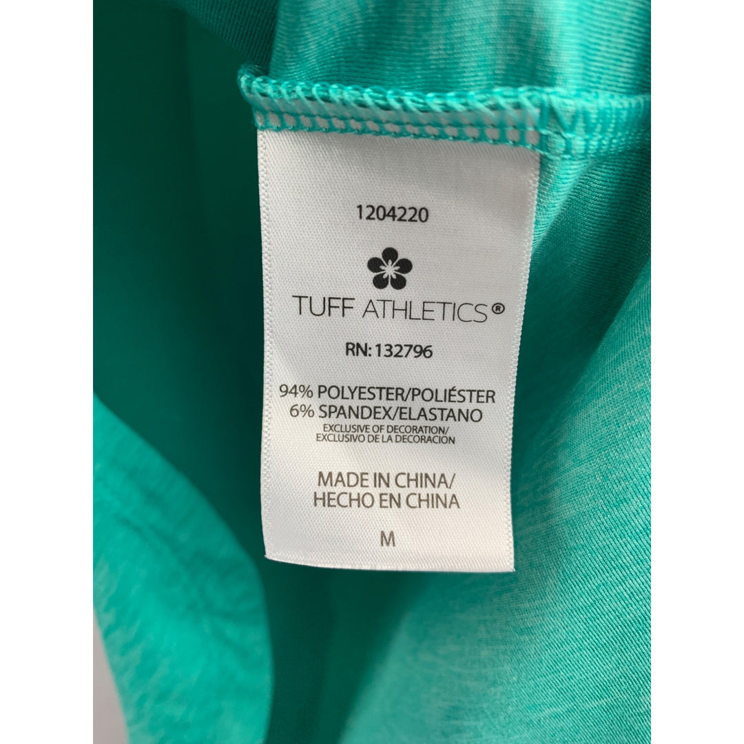 Tuff Athletics Womens Turquoise Athletic Top Loose Fit Keyhole Back Moisture Wicking Workout Shirt