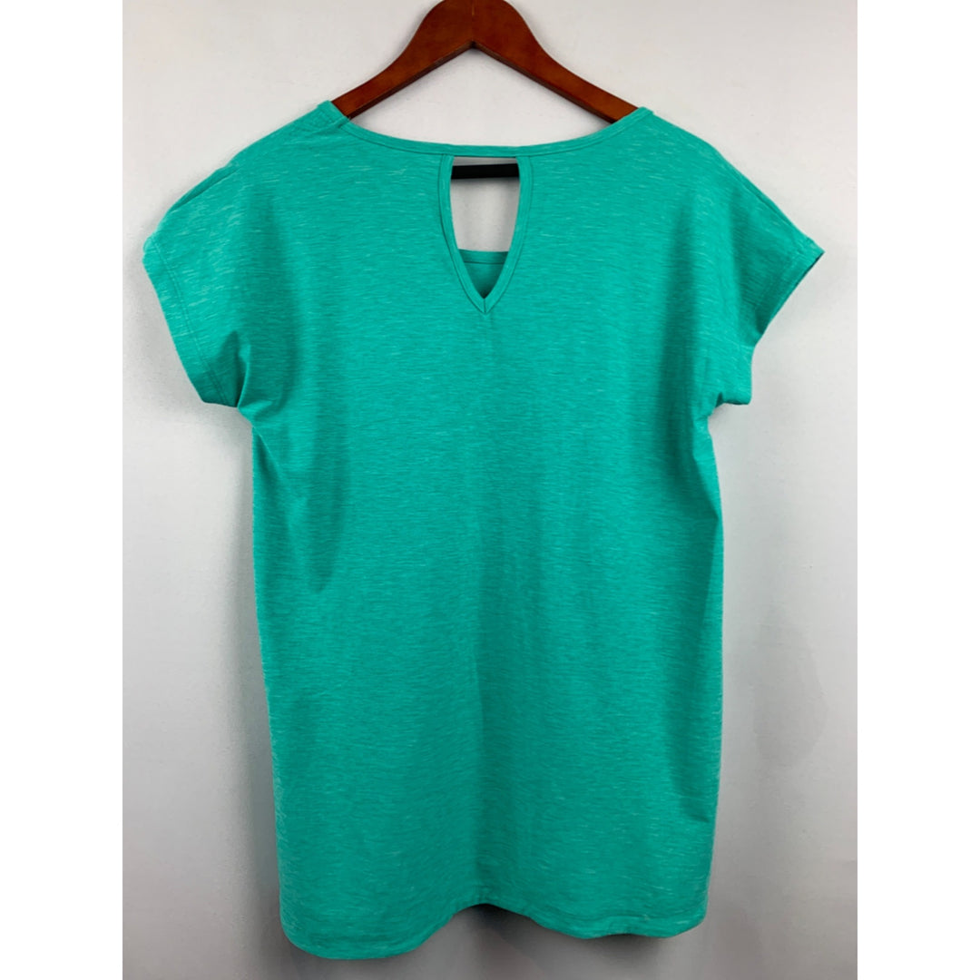 Tuff Athletics Womens Turquoise Athletic Top Loose Fit Keyhole Back Moisture Wicking Workout Shirt