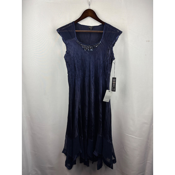 Women’s Komarvo Medium Navy Blue Satin Dress Set w/ Jewel Embellishments