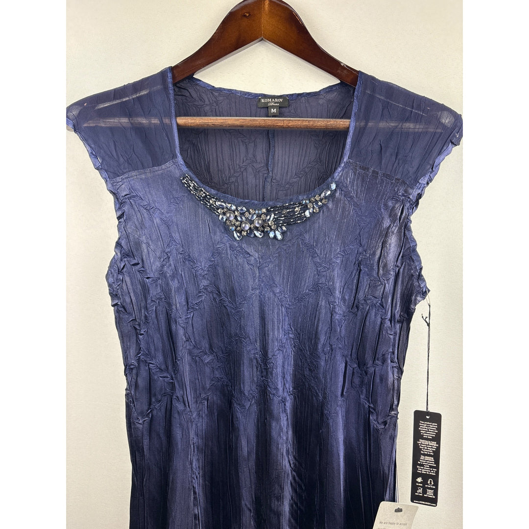 Women’s Komarvo Medium Navy Blue Satin Dress Set w/ Jewel Embellishments