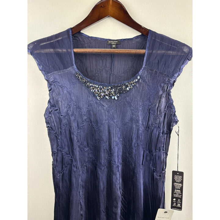 Women’s Komarvo Medium Navy Blue Satin Dress Set w/ Jewel Embellishments